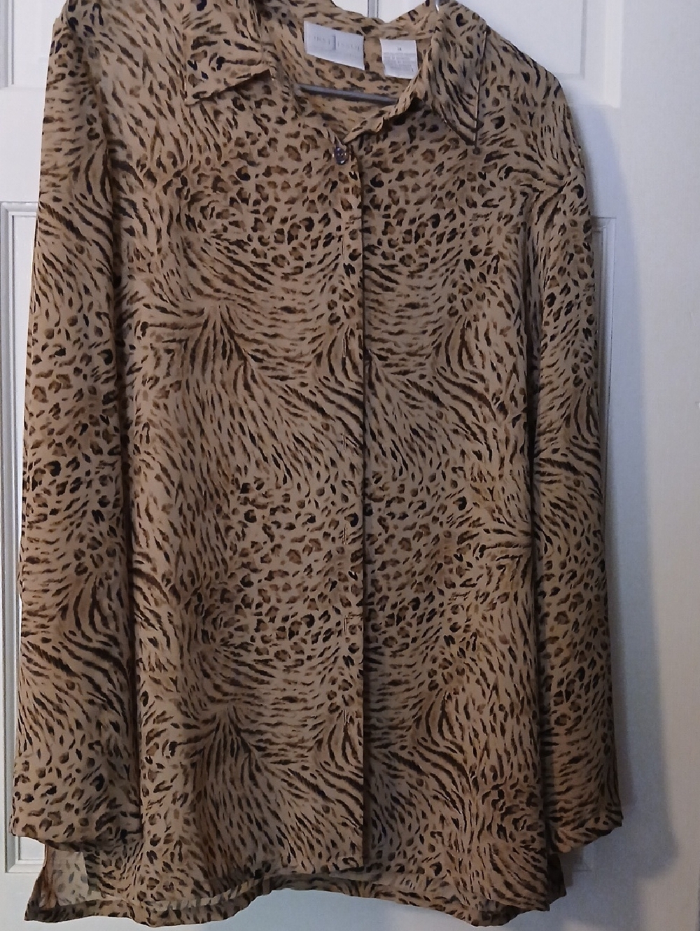 Leopard Print Button-Up Blouse in Tan and Black